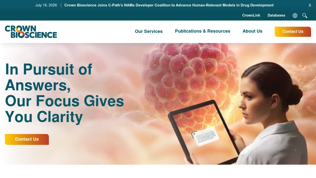 Screenshot of Crown Bioscience website