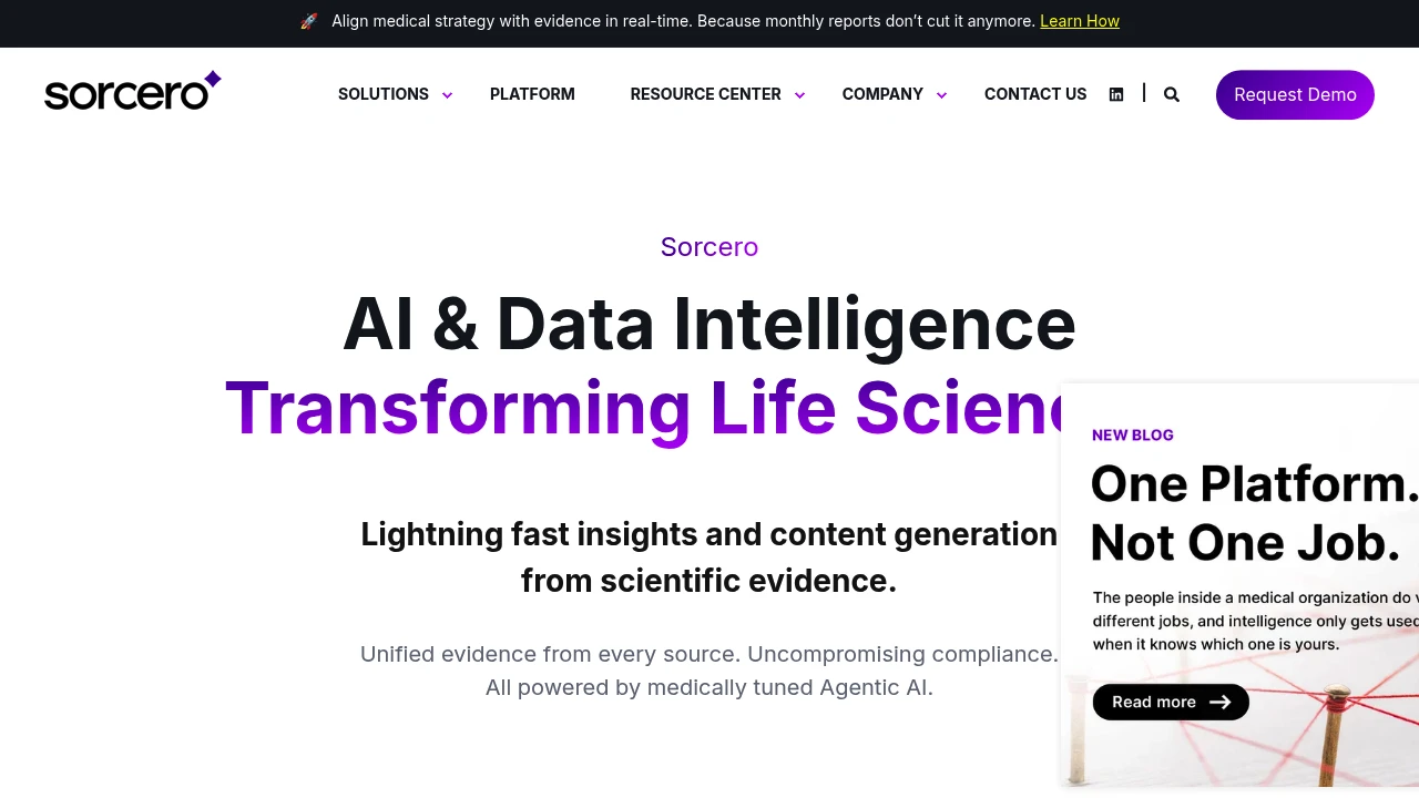 Screenshot of Sorcero website
