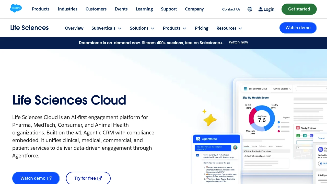 Screenshot of Salesforce Life Sciences Cloud website