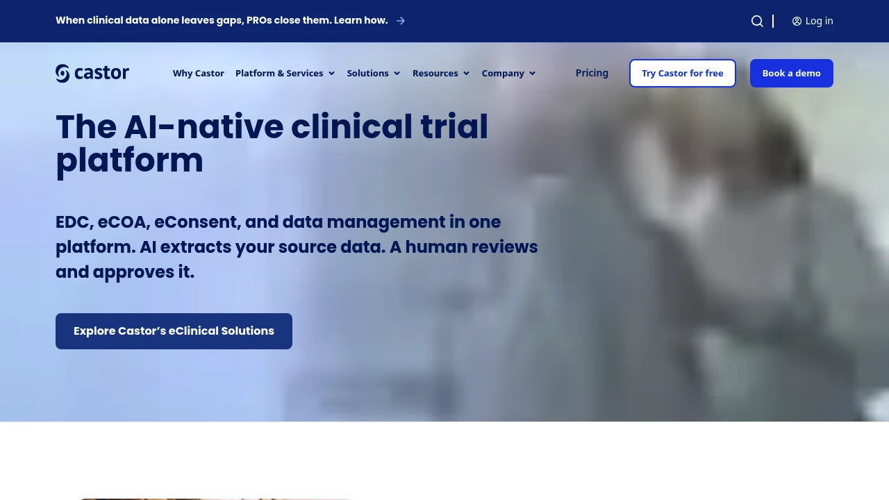 Screenshot of Castor website