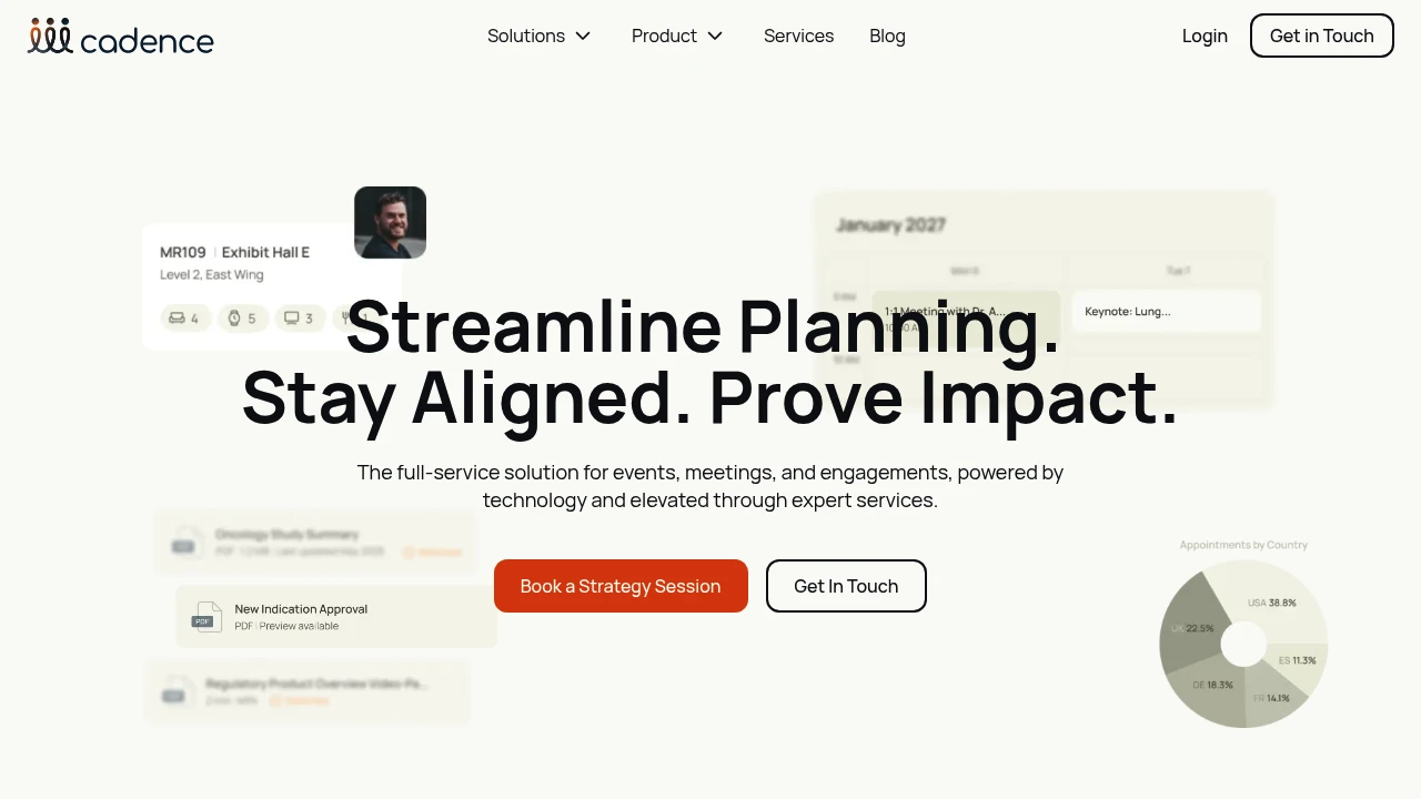 Screenshot of Event Cadence website