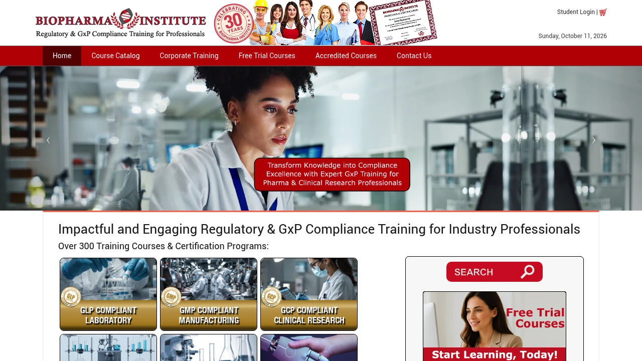 Screenshot of Biopharma Institute website