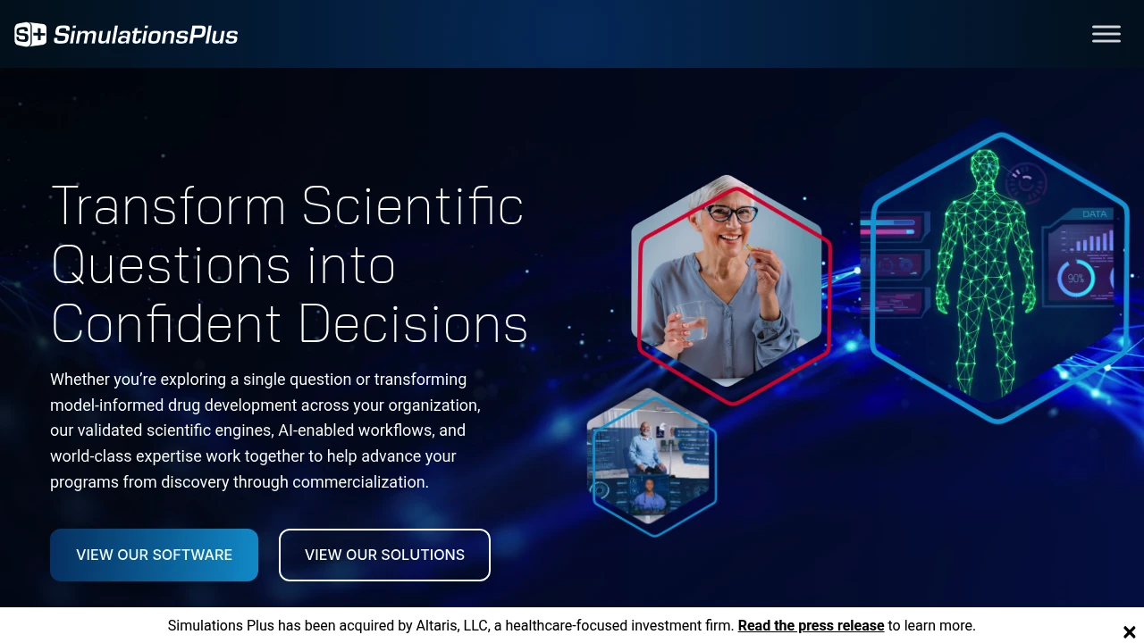 Screenshot of Simulations Plus website
