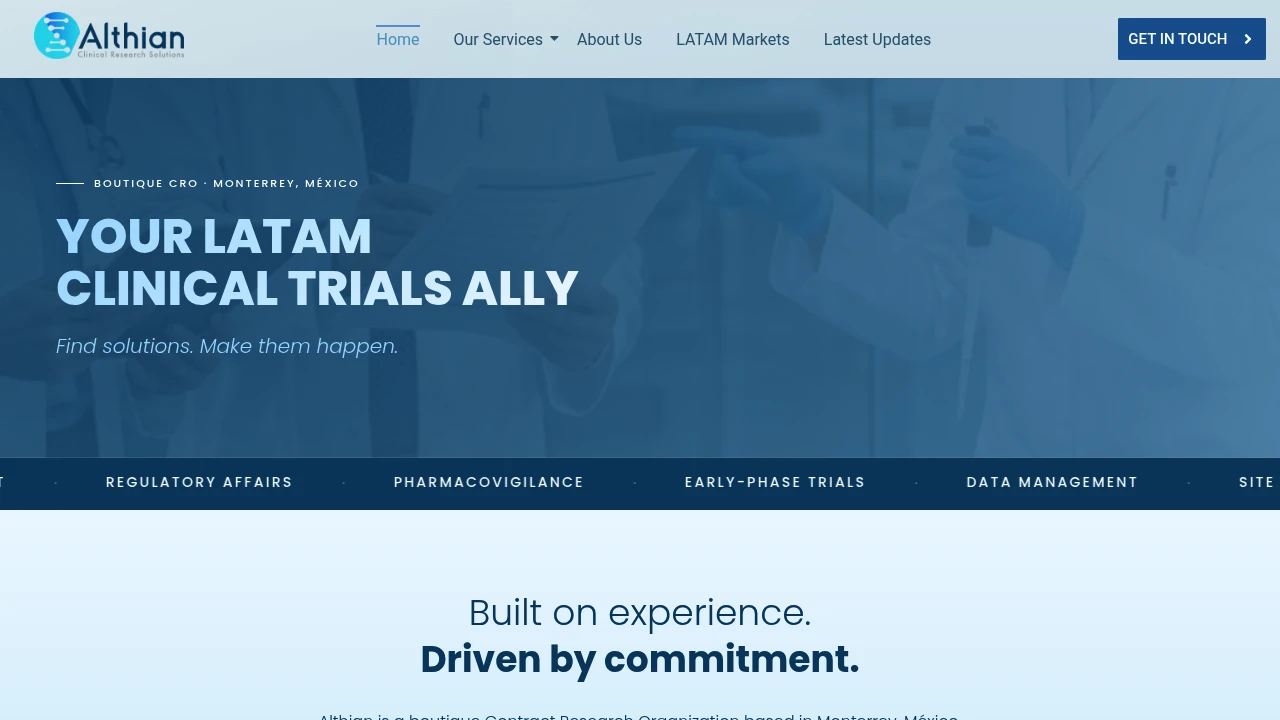 Screenshot of Althian Clinical Research website