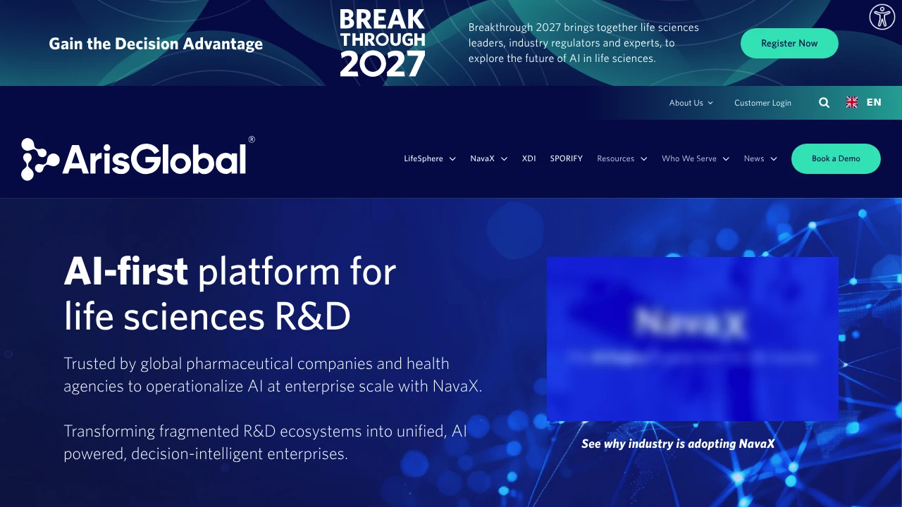 Screenshot of ArisGlobal website